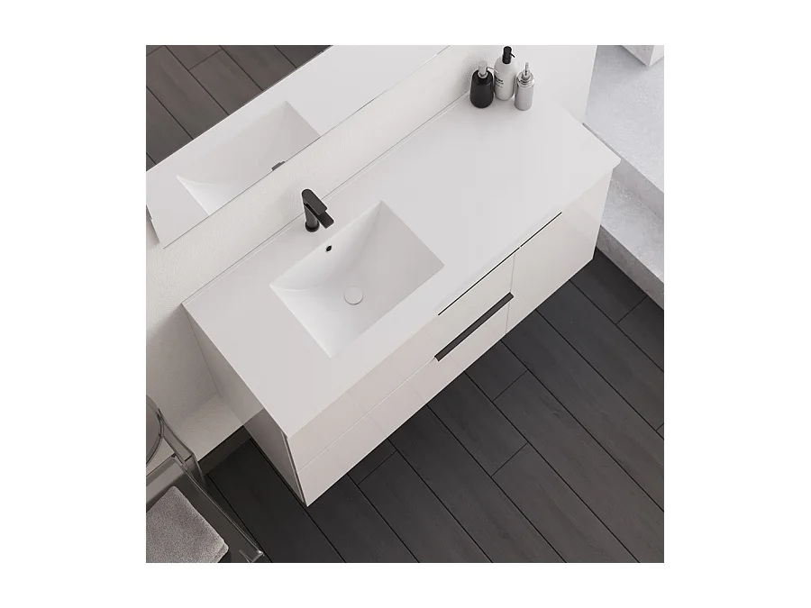 Meuble de salle de bain 100cm avec vasque déportée - 2 tiroirs - blanc - KING