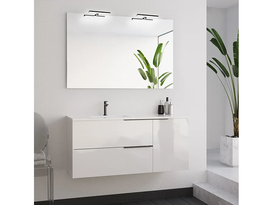 Meuble de salle de bain 100cm avec vasque déportée - 2 tiroirs - blanc - KING