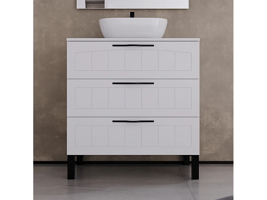 Meuble de salle de bain 70cm avec plateau et vasque à poser ovale - 3 tiroirs - blanc - CALA