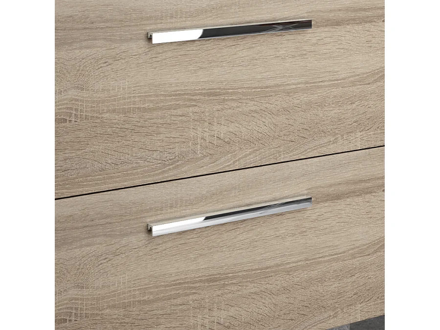 Meuble de salle de bain simple vasque - 2 tiroirs - CINTO et miroir rond led SOLEN - cambrian (chêne) - 80cm