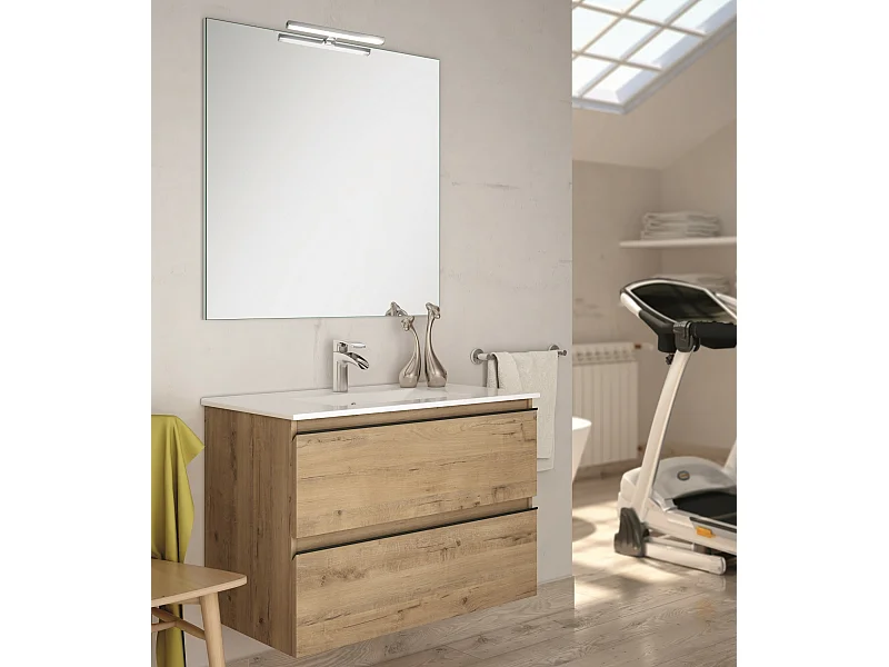 Meuble de salle de bain 80cm simple vasque - 2 tiroirs - TOURA - roble (chêne clair)