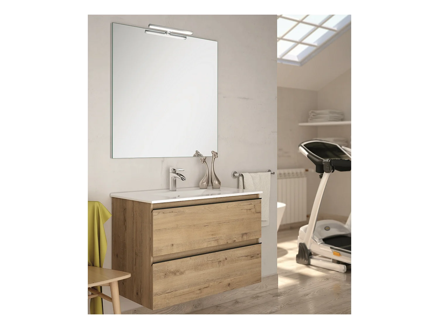 Meuble de salle de bain 80cm simple vasque - 2 tiroirs - TOURA - roble (chêne clair)