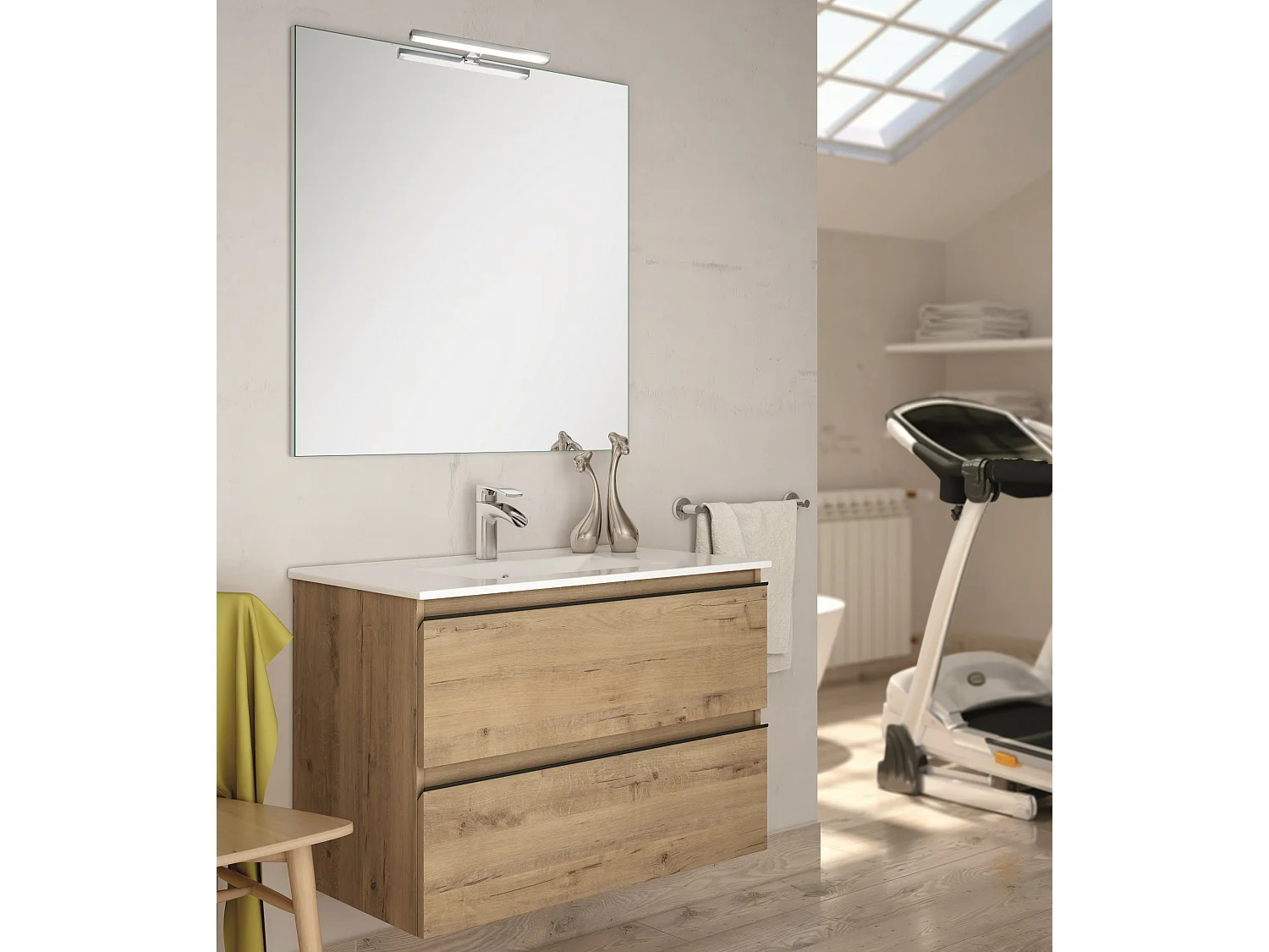 Meuble de salle de bain 80cm simple vasque - 2 tiroirs - TOURA - roble (chêne clair)