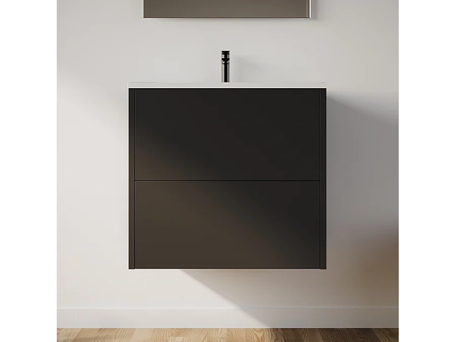 Meuble de salle de bain 60cm avec simple vasque - 2 tiroirs - noir - MONA