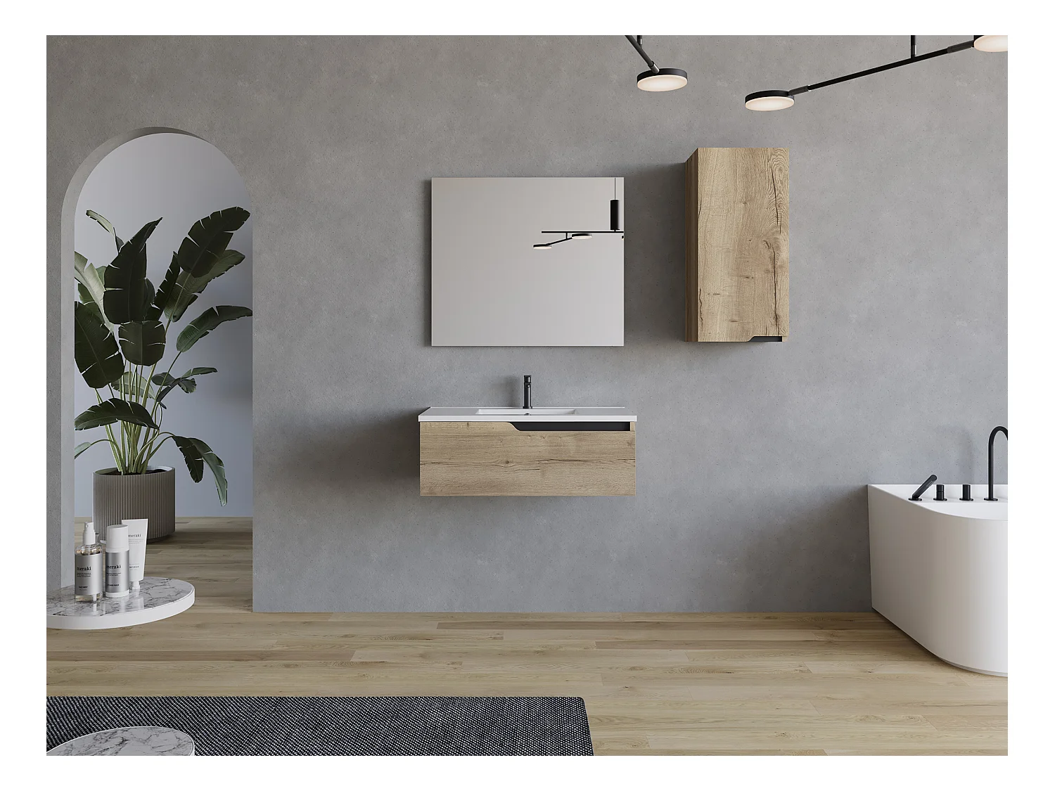 Meuble de salle de bain 80cm avec vasque à poser ronde - sans miroir - 1 tiroir - madera miel (chêne clair) - CADIX