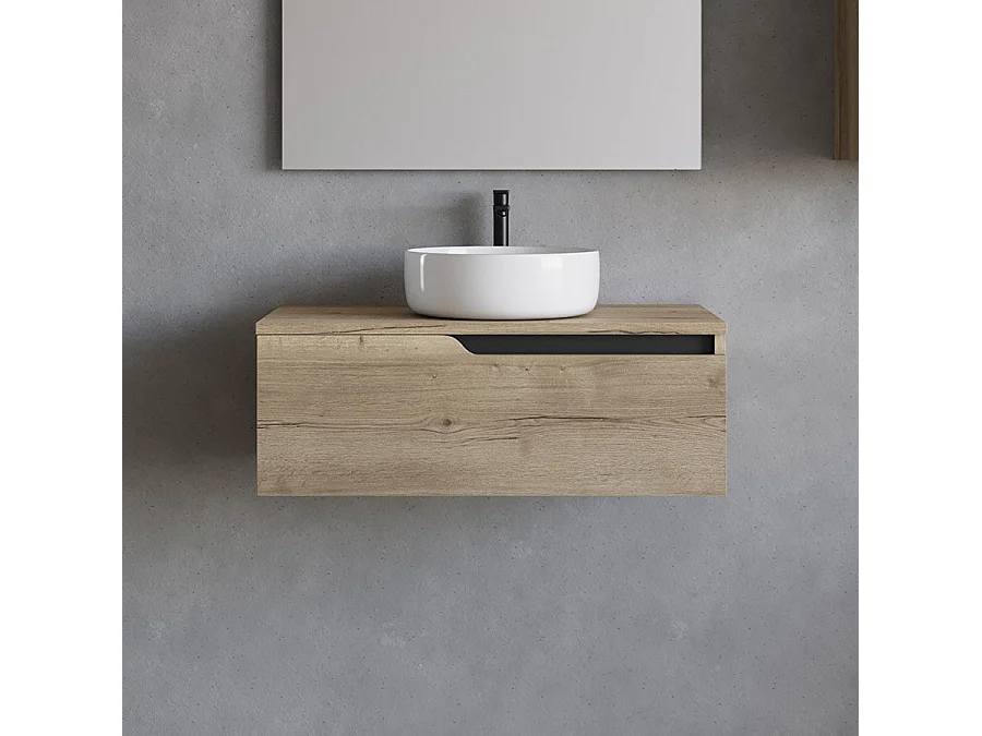 Meuble de salle de bain 80cm avec vasque à poser ronde - sans miroir - 1 tiroir - madera miel (chêne clair) - CADIX