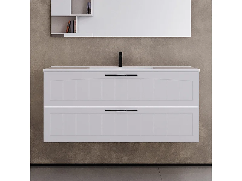 Meuble de salle de bain 120cm simple vasque - 2 tiroirs - sans miroir - blanc - PIA