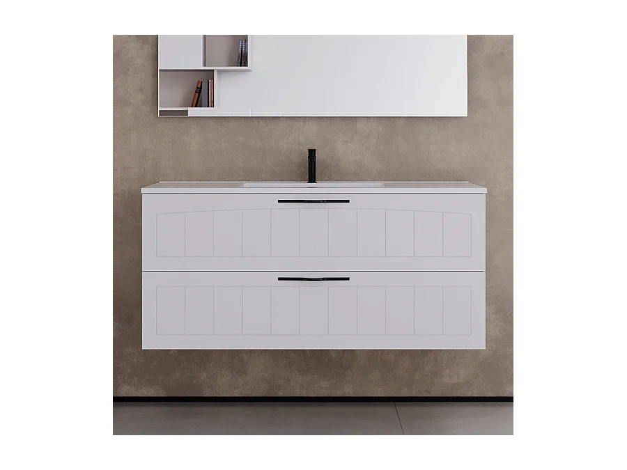 Meuble de salle de bain 120cm simple vasque - 2 tiroirs - sans miroir - blanc - PIA