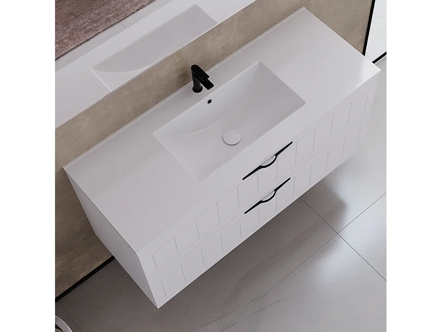 Meuble de salle de bain 120cm simple vasque - 2 tiroirs - sans miroir - blanc - PIA