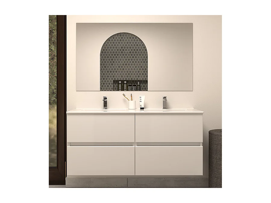 Meuble de salle de bain 120cm double vasque - 4 tiroirs - blanc - IDA