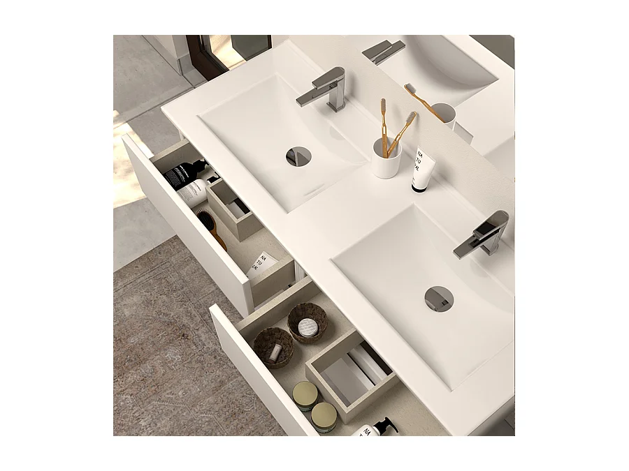 Meuble de salle de bain 120cm double vasque - 4 tiroirs - blanc - IDA
