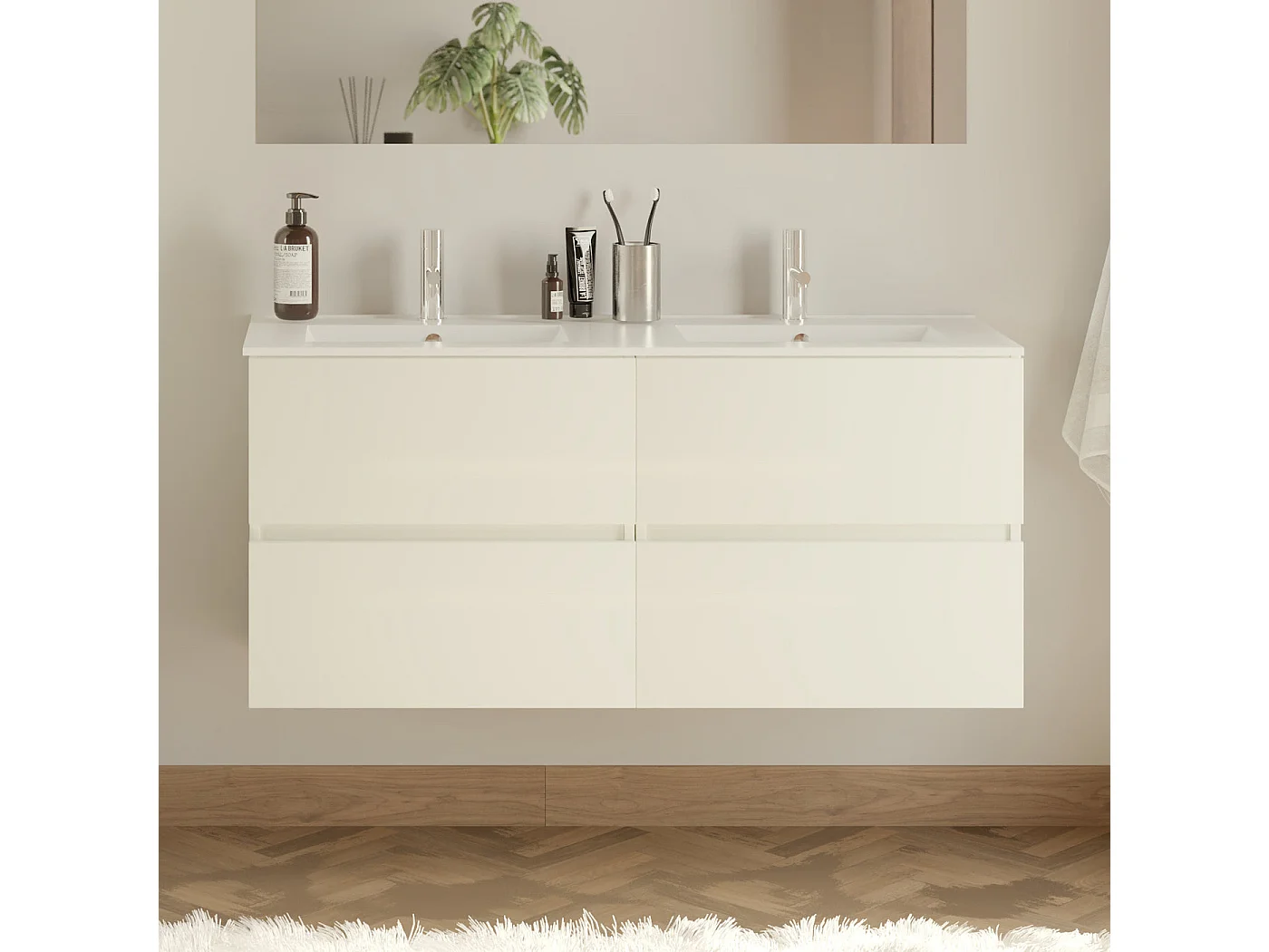 Meuble de salle de bain 120cm double vasque - 4 tiroirs - blanc - IDA