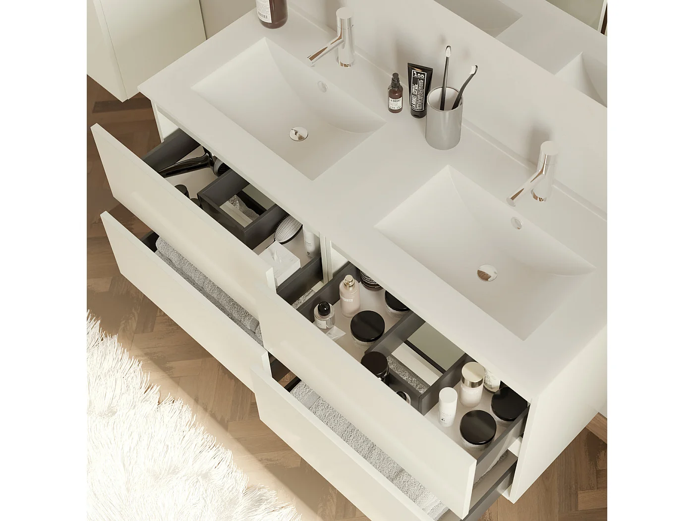 Meuble de salle de bain 120cm double vasque - 4 tiroirs - blanc - IDA