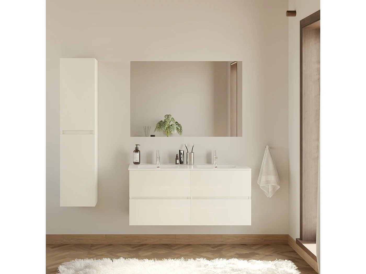 Meuble de salle de bain 120cm double vasque - 4 tiroirs - blanc - IDA