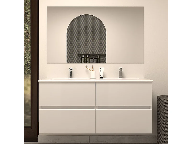 Meuble de salle de bain 120cm double vasque - 4 tiroirs - blanc - IDA