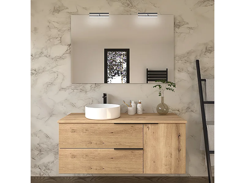 Meuble de salle de bain 100cm avec vasque à poser ronde - 2 tiroirs - roble (chêne clair) - KING
