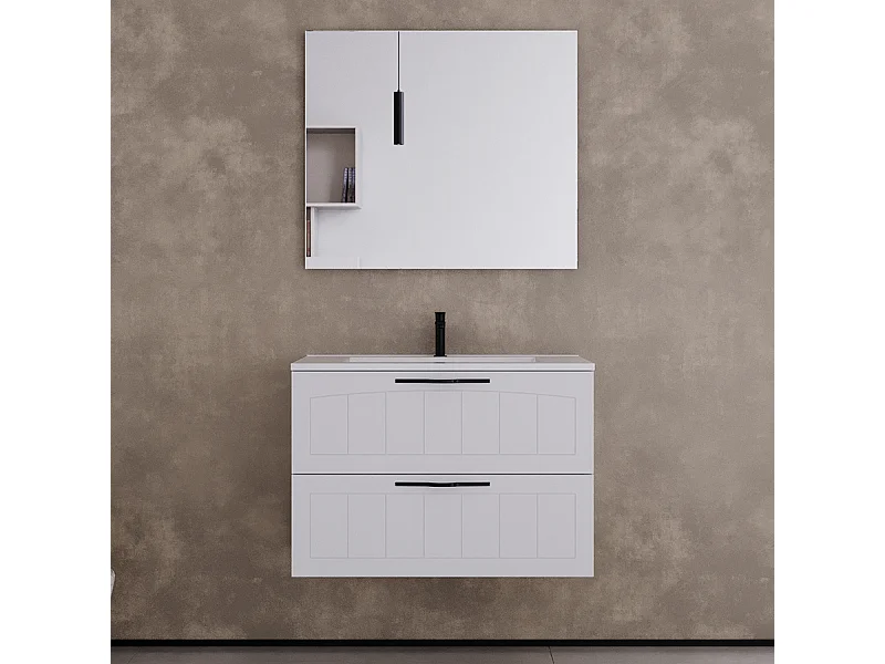 Meuble de salle de bain 70cm simple vasque - 2 tiroirs - blanc - PIA