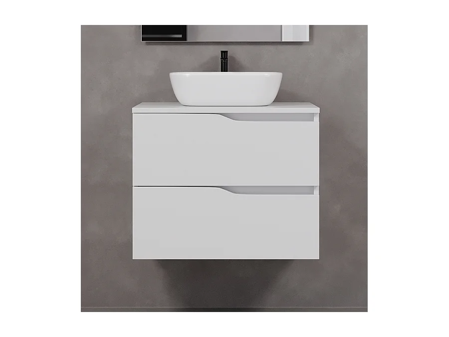 Meuble de salle de bain 70cm avec plateau et vasque à poser zeus - 2 tiroirs - blanc - LUNA