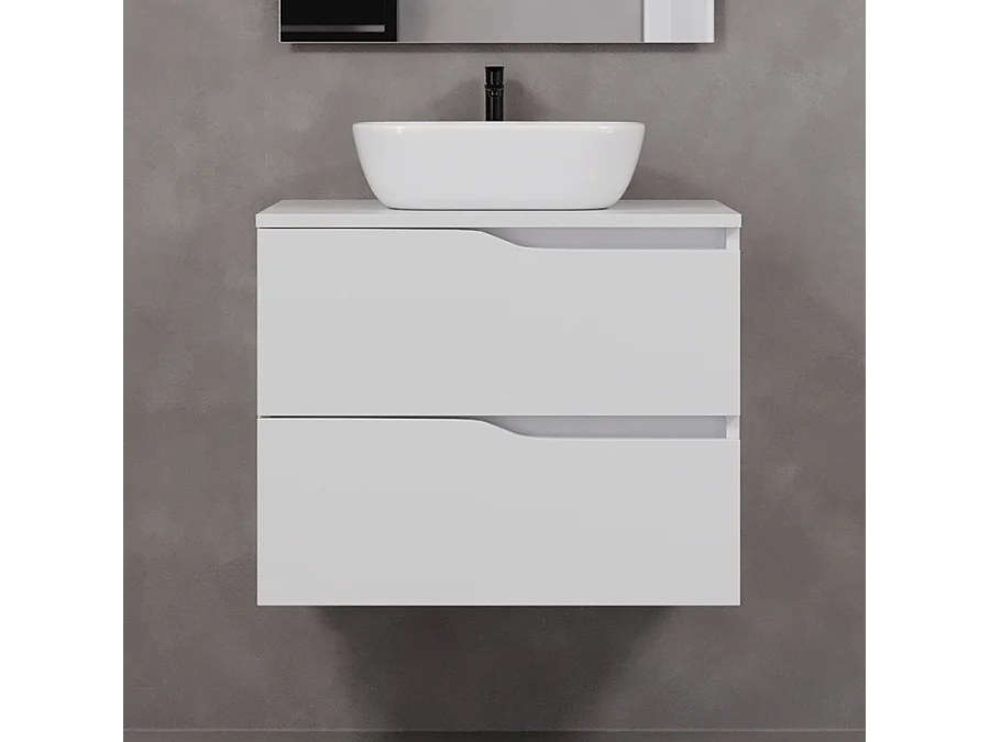 Meuble de salle de bain 70cm avec plateau et vasque à poser zeus - 2 tiroirs - blanc - LUNA