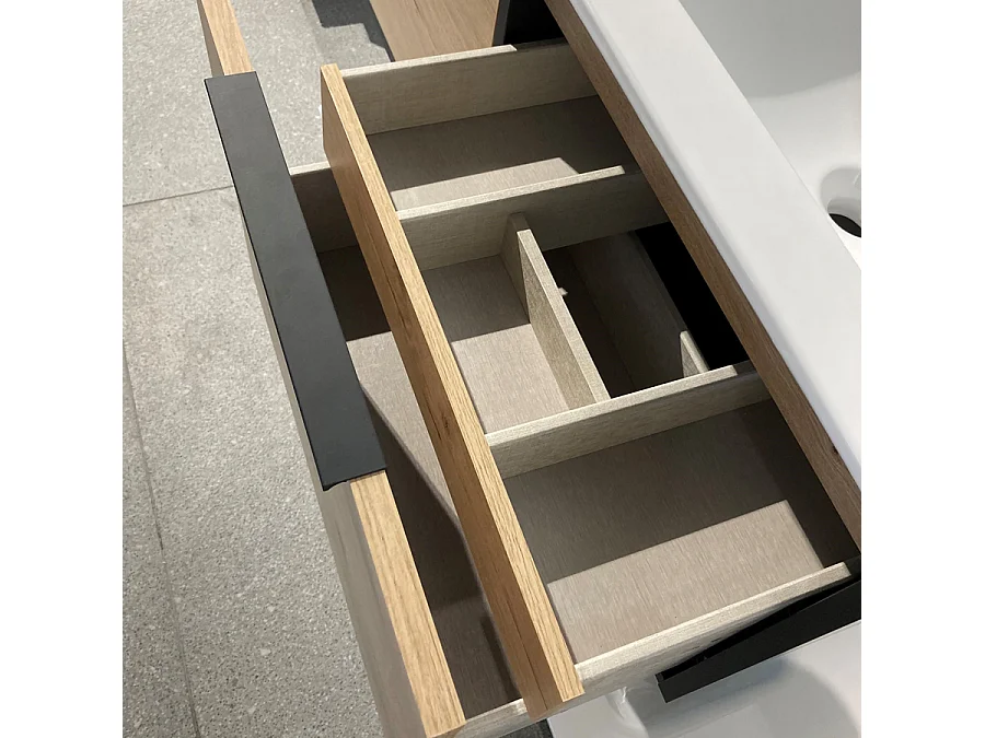 Meuble de salle de bain 80cm simple vasque - 1 façade et 2 tiroirs - ALBA - blanc/roble