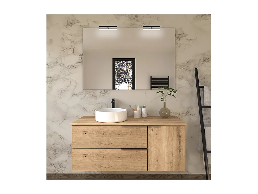 Meuble de salle de bain avec vasque à poser ronde KING - Roble (chêne clair) - 120cm