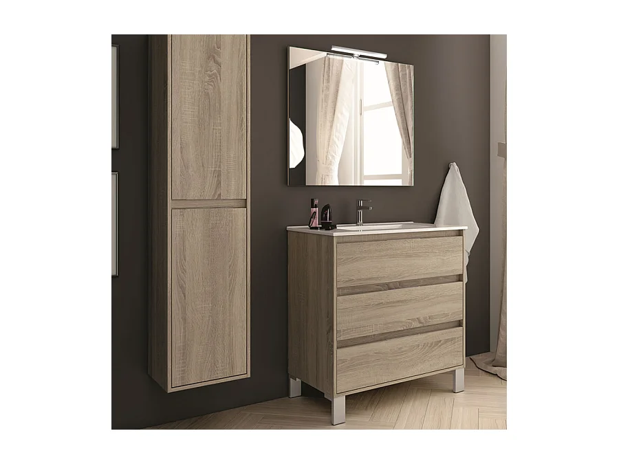 Meuble de salle de bain 100cm simple vasque - 3 tiroirs - TIRIS 3C - cambrian (chêne)