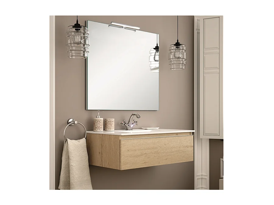Meuble de salle de bain simple vasque - 1 tiroir - PENA et miroir Led VELDI - bambou (chêne clair) - 80cm