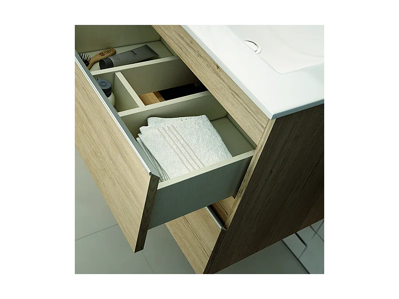 Meuble de salle de bain 80cm simple vasque - 3 tiroirs - PALMA - hibernian (bois blanchi)