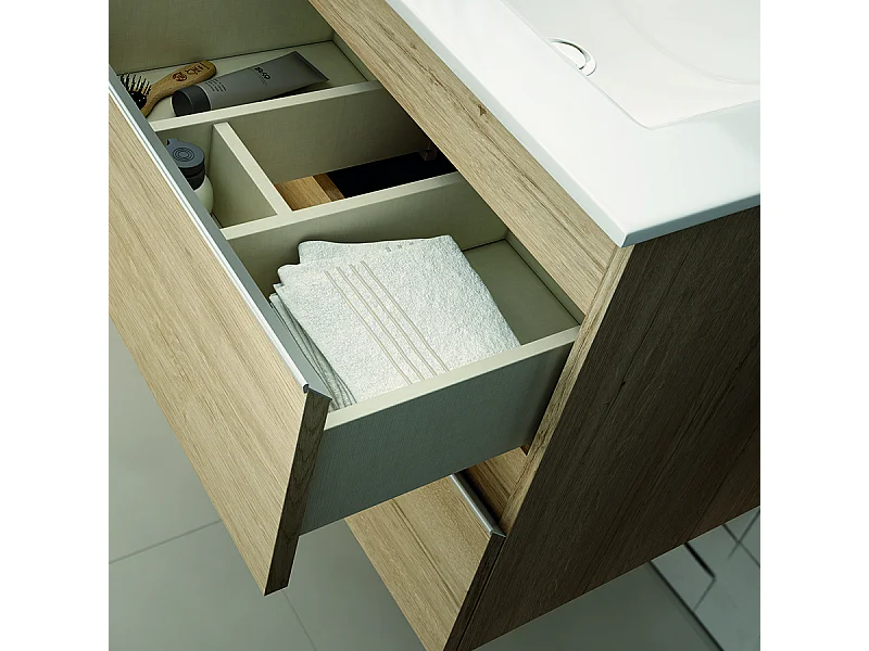 Meuble de salle de bain 80cm simple vasque - 3 tiroirs - PALMA - hibernian (bois blanchi)