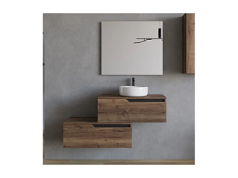 Meuble de salle de bain 120cm avec vasque à poser ronde - 2 tiroirs - tabaco (bois foncé) - CADIX