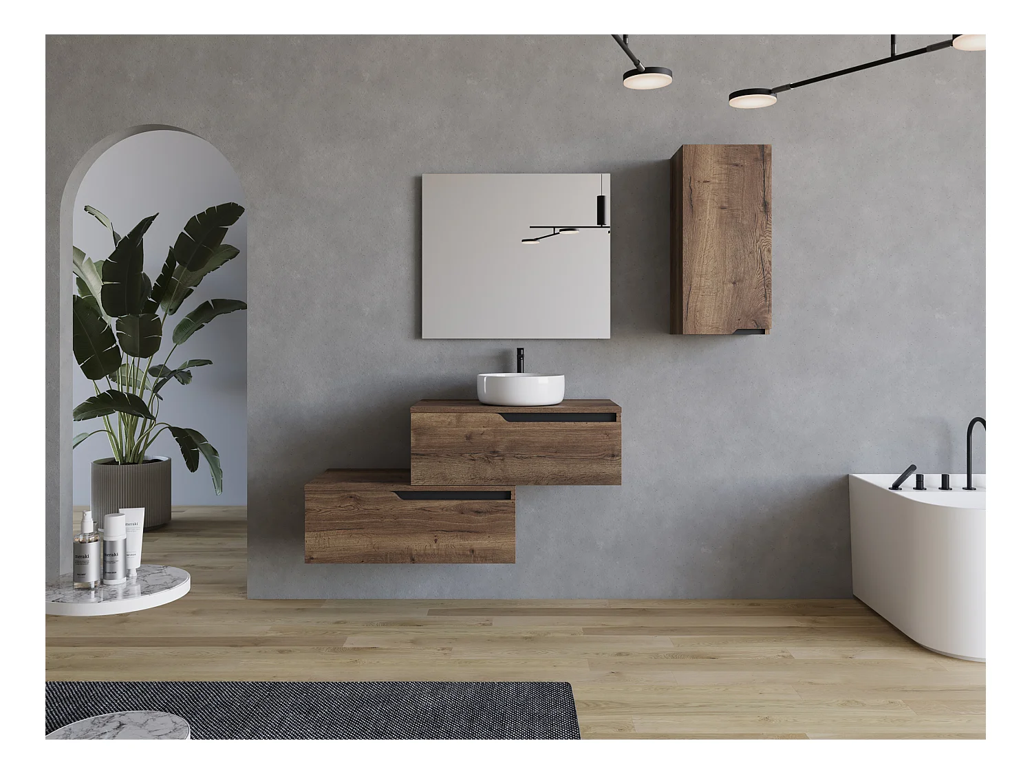 Meuble de salle de bain 120cm avec vasque à poser ronde - 2 tiroirs - tabaco (bois foncé) - CADIX