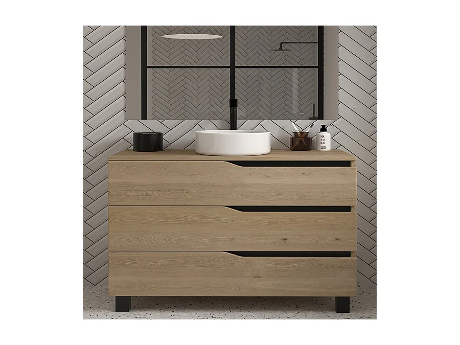 Meuble de salle de bain 120 avec plateau et vasque à poser - sans miroir - 3 tiroirs - madera miel (bois clair) - MATA