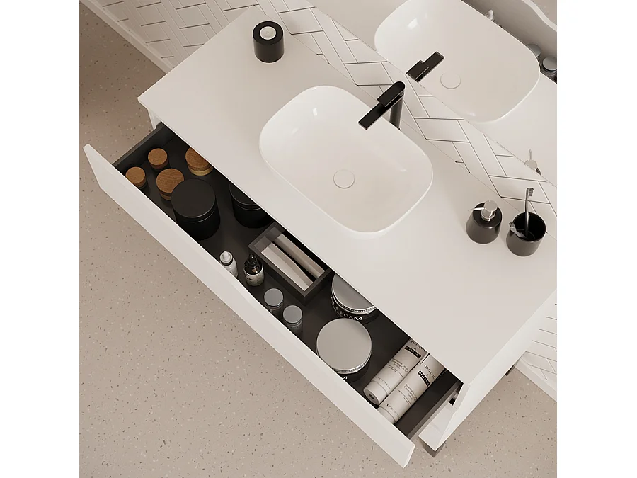 Meuble de salle de bain 120cm avec plateau et vasque à poser zeus - 3 tiroirs - sans miroir - blanc - MATA
