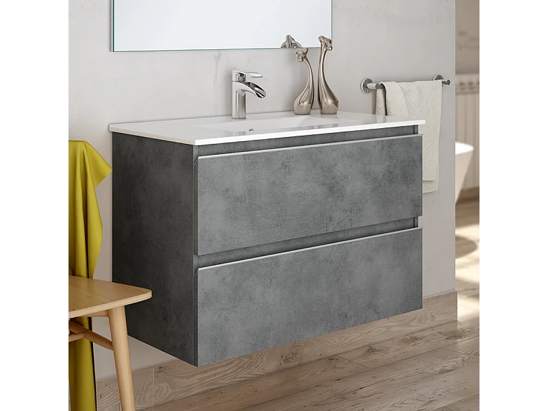 Meuble de salle de bain 60cm simple vasque - 2 tiroirs - sans miroir - BALEA - ciment (gris)