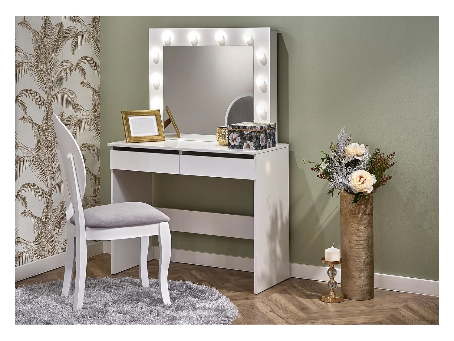 Hollywood-S dressing table/LED/drawers/Blanc