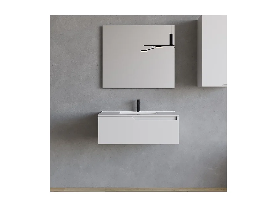 Meuble de salle de bain 80cm avec plan simple vasque - 1 tiroir - blanc - CADIX
