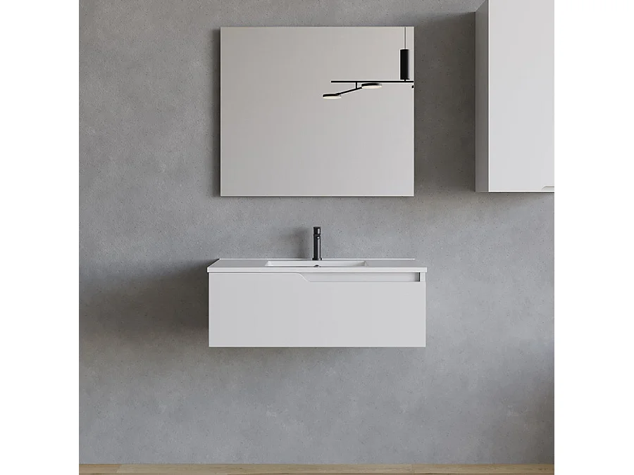 Meuble de salle de bain 80cm avec plan simple vasque - 1 tiroir - blanc - CADIX