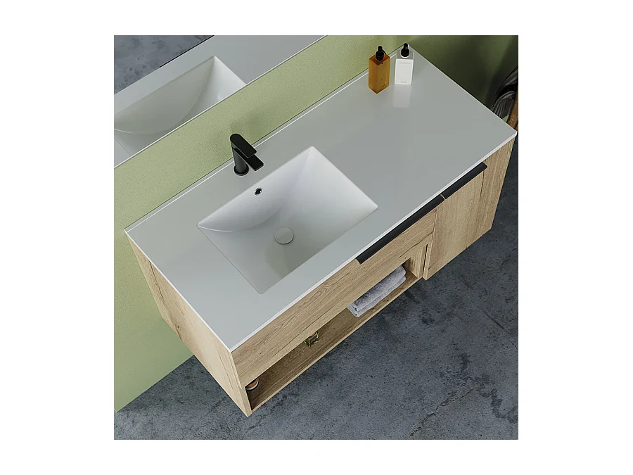 Meuble de salle de bain 100cm avec vasque déportée - sans miroir - roble (chêne clair) - MORENA