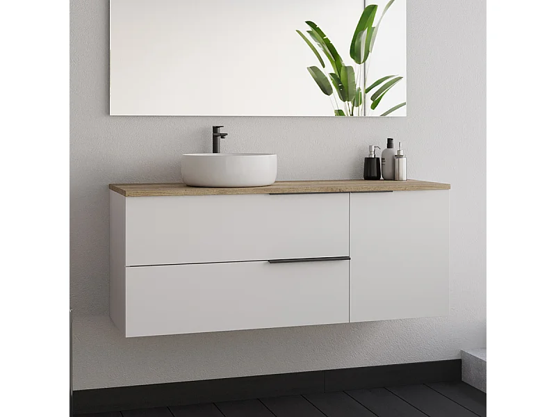 Meuble de salle de bain 120cm avec vasque à poser ronde - sans miroir - blanc - KING
