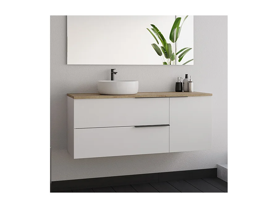 Meuble de salle de bain 120cm avec vasque à poser ronde - sans miroir - blanc - KING