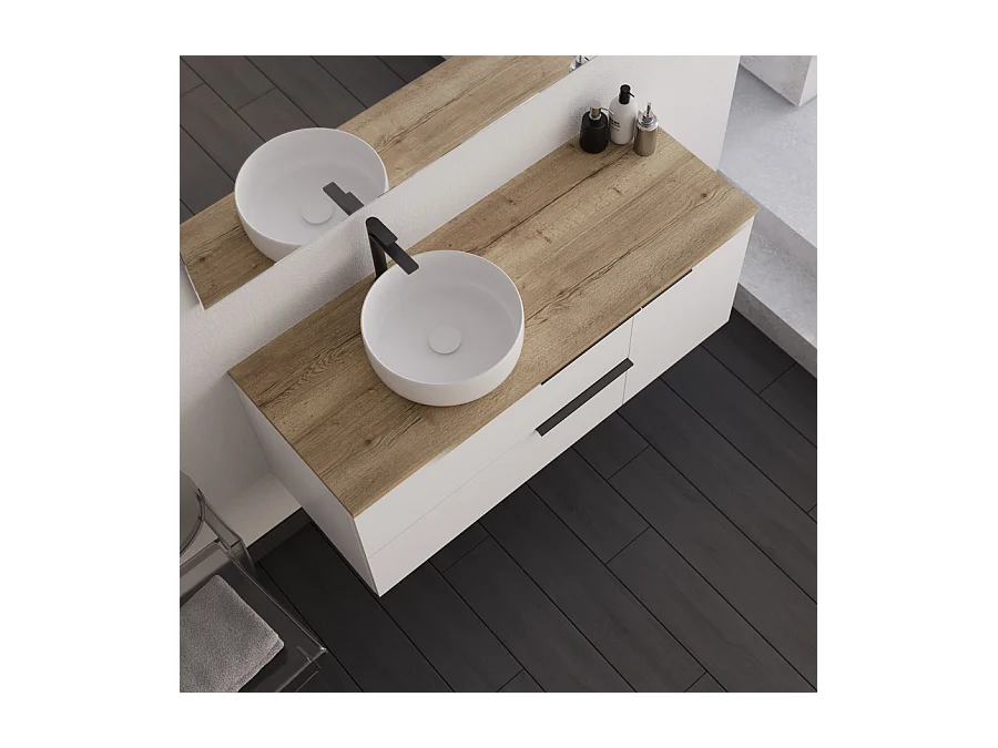Meuble de salle de bain 120cm avec vasque à poser ronde - sans miroir - blanc - KING