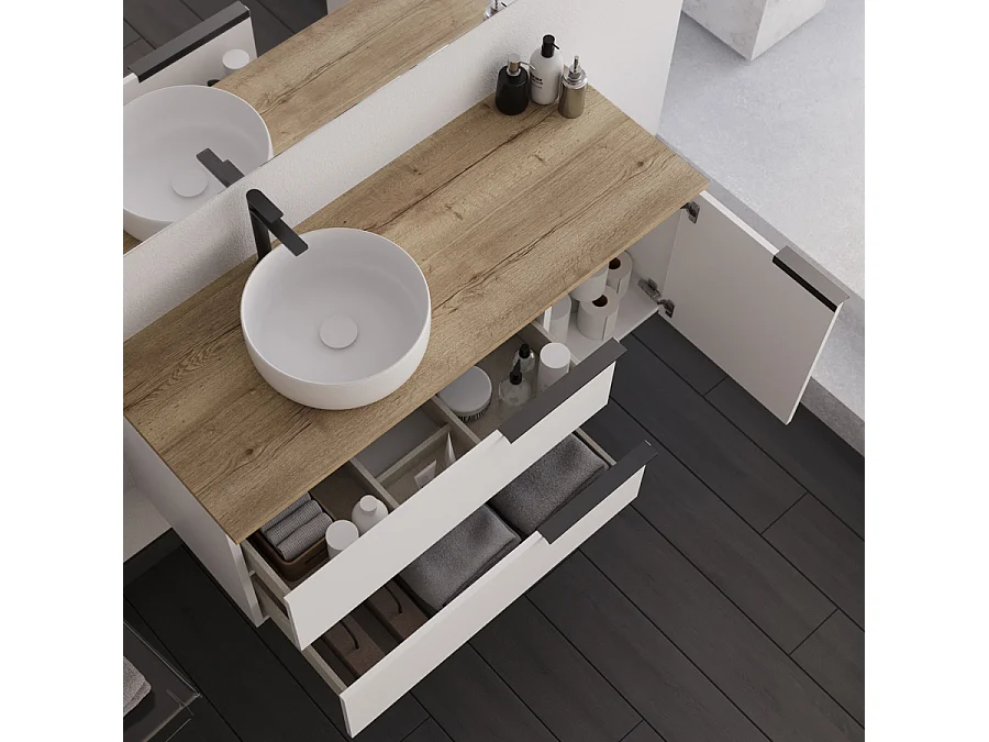 Meuble de salle de bain 120cm avec vasque à poser ronde - sans miroir - blanc - KING