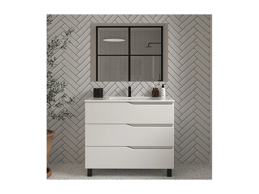 Meuble de salle de bain 70cm simple vasque - 3 tiroirs - blanc - MATA