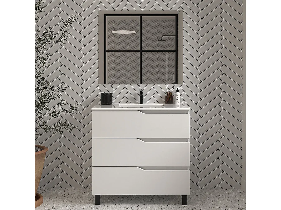 Meuble de salle de bain 70cm simple vasque - 3 tiroirs - blanc - MATA
