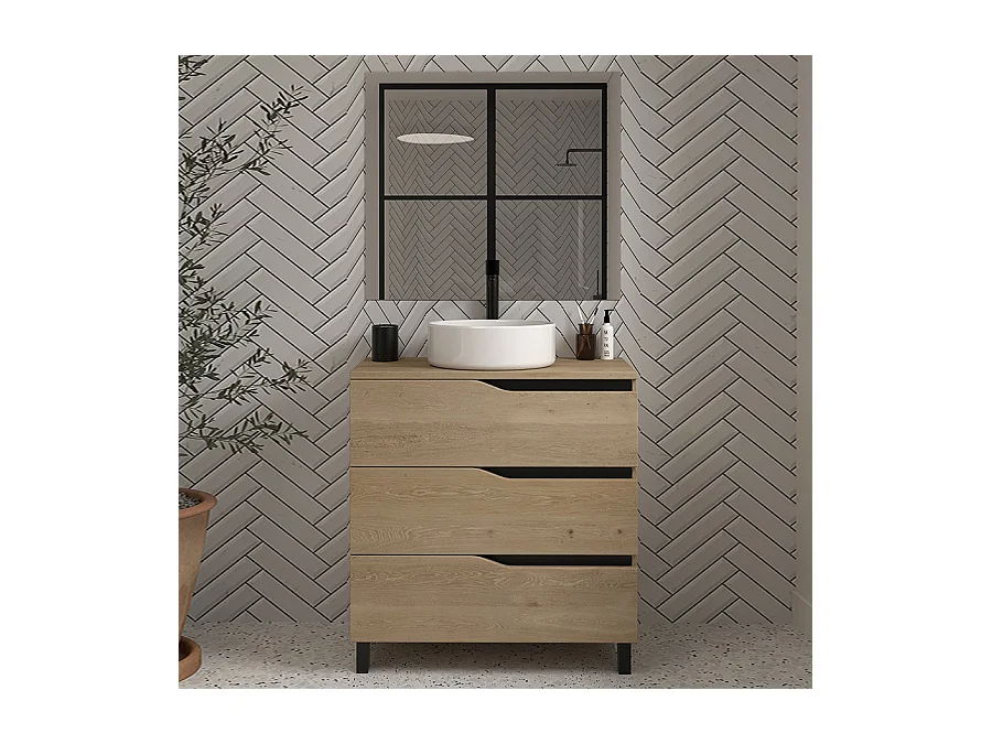 Meuble de salle de bain 60 avec plateau et vasque à poser - 3 tiroirs - madera miel (bois clair) - MATA