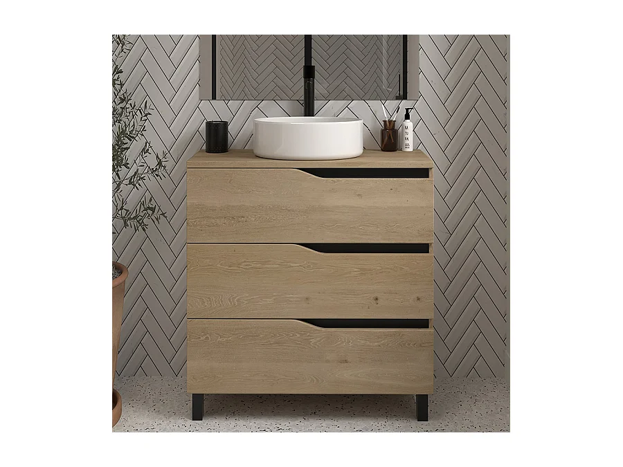 Meuble de salle de bain 60 avec plateau et vasque à poser - 3 tiroirs - madera miel (bois clair) - MATA