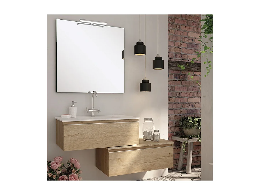 Meuble de salle de bain 120 cm simple vasque - 2 tiroirs - PENA - bambou (chêne clair)