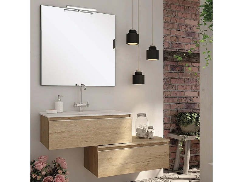 Meuble de salle de bain 120 cm simple vasque - 2 tiroirs - PENA - bambou (chêne clair)