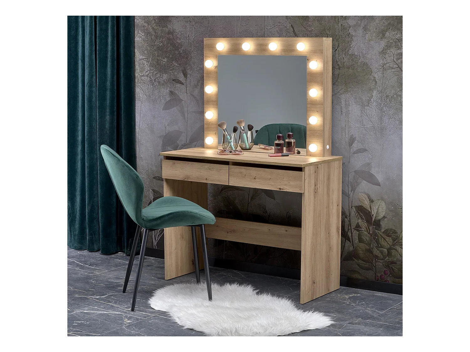 Hollywood-S dressing table/LED/drawers/Marron