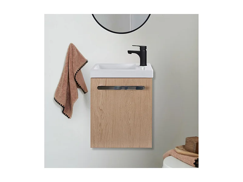 Ensemble lave-mains suspendu avec poignée métal et robinet noir